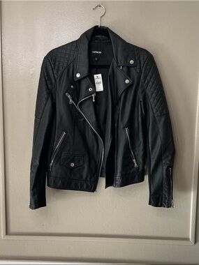 Express Black Quilted Faux Leather Moto Jacket